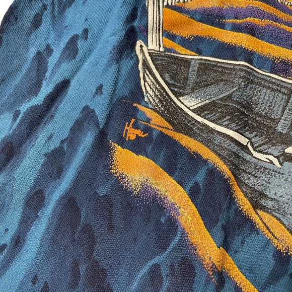 Vintage 90's Tie Dye Boat Ship Seagull Ocean‎ T Shirt XL Men's USA Blue - Picture 6 of 8